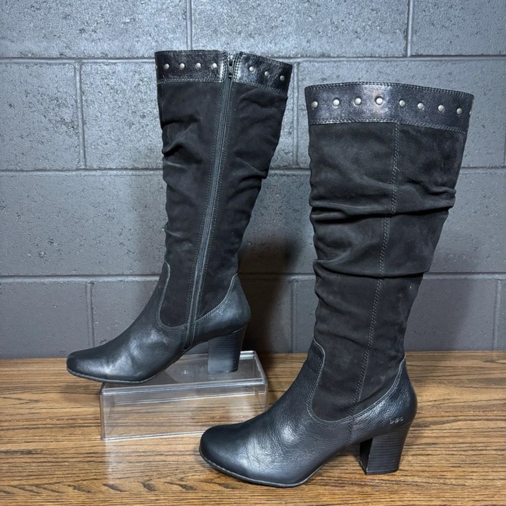 Born Black Heeled Boots with Stud Accents